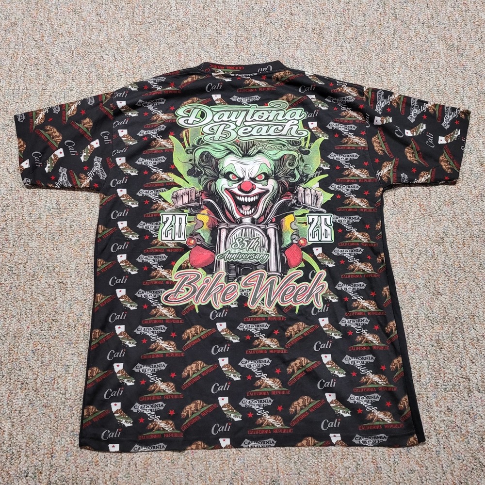 Daytona Beach Bike Week Shirt Mens XL Black Rider Biker Tee Clown All Over Print
